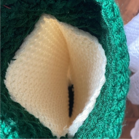 Handmade Crochet Christmas Stocking Cream Green Chunky Knit 2 Skein Christmas - Picture 11 of 17